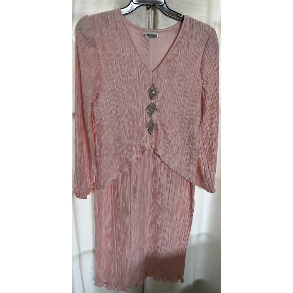 After Dark Mock-Wrap Crinkled Satin Formal Dress Large Pink Midi Quiet Luxury